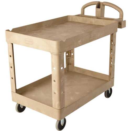 25.9 in. W Heavy Duty Beige 2-Shelf Utility Cart with Lipped Shelf in Medium Black