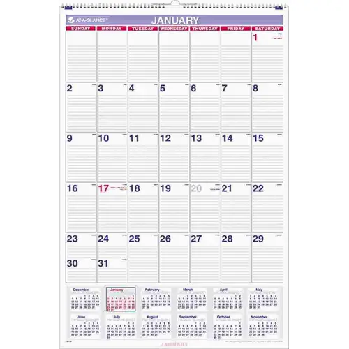 AT-A-GLANCE 10143211 MONTHLY WALL CALENDAR WITH RULED DAILY BLOCKS, JANUARY-DECEMBER, 20 X 30