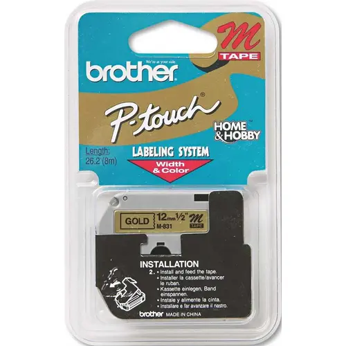 BROTHER INTL. CORP. 10137746 BROTHER M SERIES TAPE CARTRIDGE FOR P-TOUCH LABELERS, 1/2W, BLACK ON GOLD