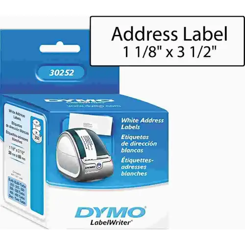 Dymo 10137601 ADDRESS LABELS, 1-1/8 X 3-1/2, WHITE