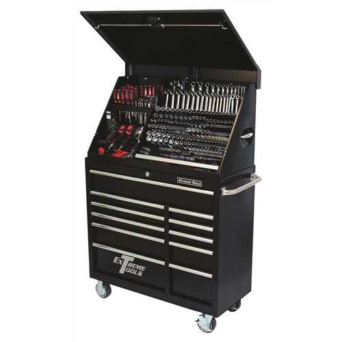 Extreme Tools PWSRC4118TXBK 41 in. Extreme Portable Workstation 11-Drawer Tool Chest and Cabinet Combo in Black