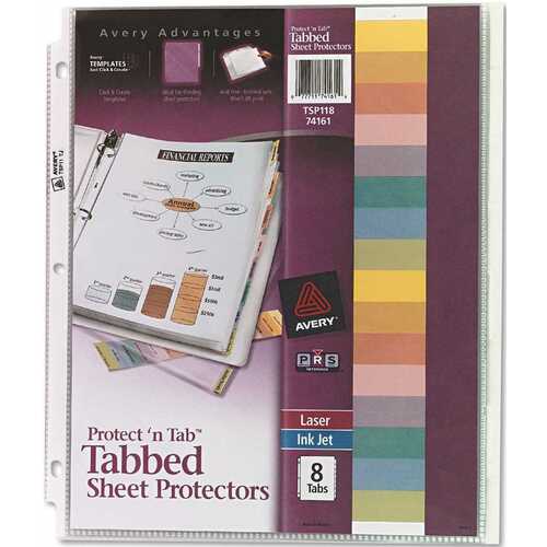 AVERY PROTECT 'N TAB TOP-LOAD CLEAR SHEET PROTECTORS W/EIGHT TABS, LETTER