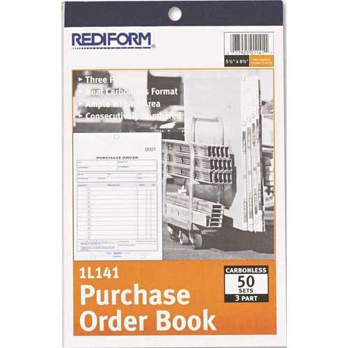 5-1/2 in. x 7-7/8 in. Purchase Order Book Bottom Punch 3-Part Carbonless 50 Forms