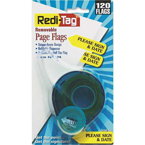 Redi-Tag Corporation 10150339 ARROW PAGE FLAGS IN DISPENSER, "PLEASE SIGN AND DATE", YELLOW, 120 FLAGS