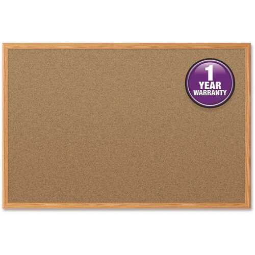 36" x 24" Classic Cork Surface Bulletin Board with Self-healing Surface, Oak