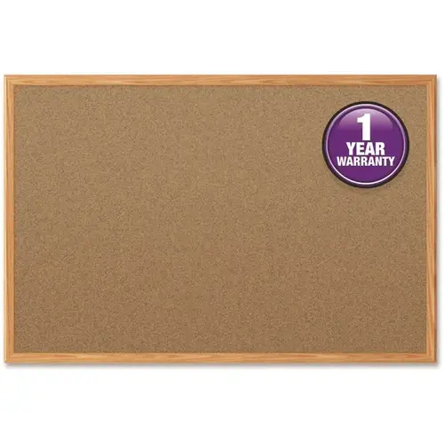 Mead MEA85366 36" x 24" Classic Cork Surface Bulletin Board with Self-healing Surface, Oak Brown