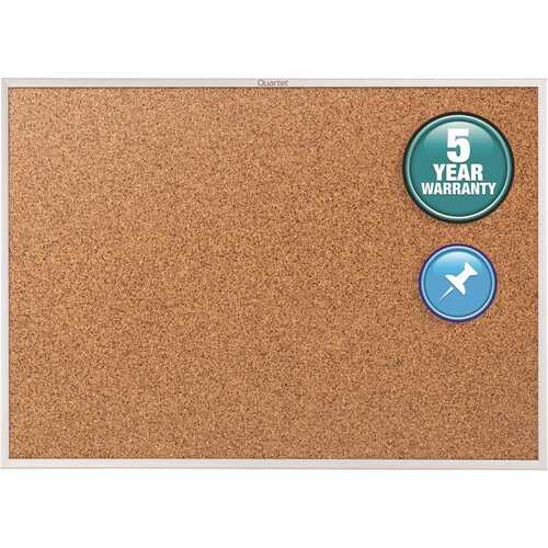 Quartet QRT2305 36" x 60" Classic Cork Bulletin Board with Natural Cork Surface, Silver