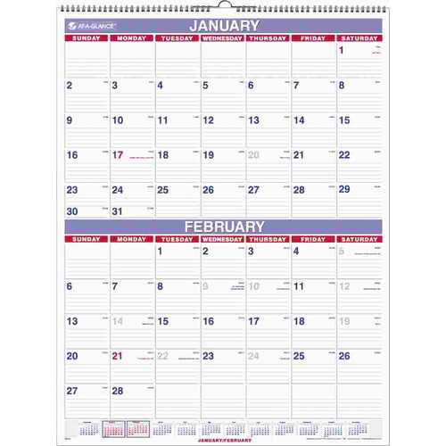 TWO-MONTHS-PER-PAGE WALL CALENDAR, 22 X 29