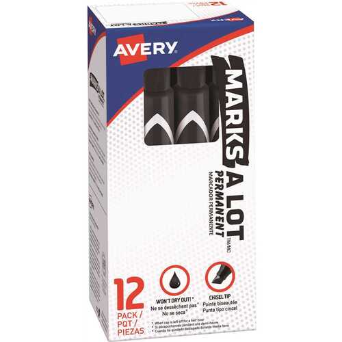 Avery AVE08888 Permanent Marker, Large Chisel Tip, Black