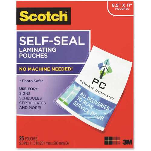 SCOTCH MMMLS85425G 8-1/2 in. x 11 in. 9.5 mil Self-Sealing Laminating Sheets