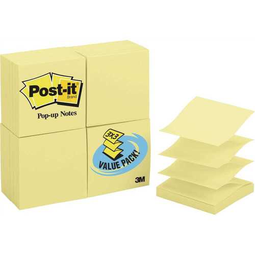3 in. x 3 in., Pop-Up Note Refills Canary Yellow (100-Sheet Pads/Pack)