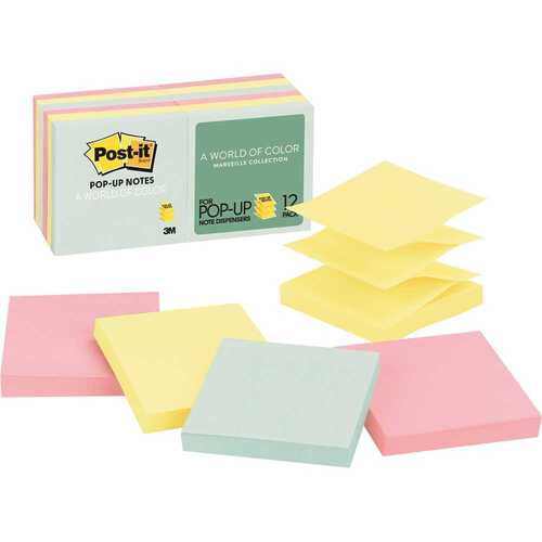 POST-IT MMMR33012AP 3 in. x 3 in., Pop-Up Note Refills 5 Pastel Colors (100-Sheet Pads/Pack)