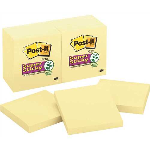 POST-IT MMM65412SSCY 3 in. x 3 in., Super Sticky Notes, Canary Yellow (90-Sheet Pads/Pack, )