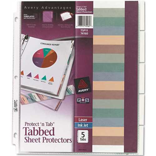 Avery Dennison 10147952 AVERY PROTECT 'N TAB TOP-LOAD CLEAR SHEET PROTECTORS W/FIVE TABS, LETTER