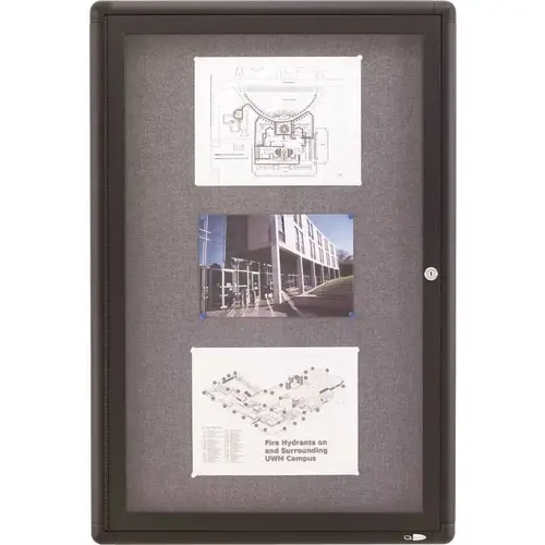 Quartet QRT2363L Enclosed Radius Fabric Bulletin Board, 2 ft. x 3 ft., 1-Door, Graphite Frame Gray