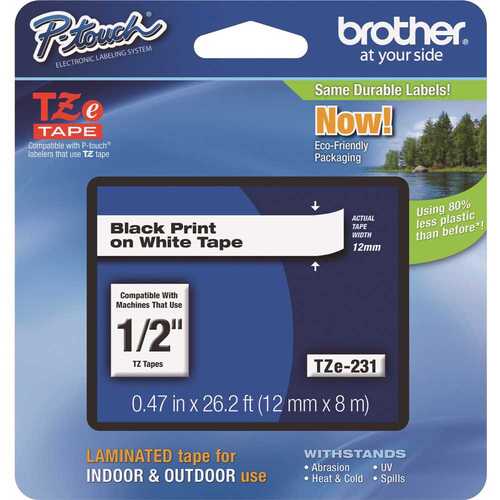 12 mm Black on White Tape for P-Touch 8 m