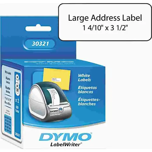 Dymo 10137630 ADDRESS LABELS, 1-2/5 X 3-1/2, WHITE