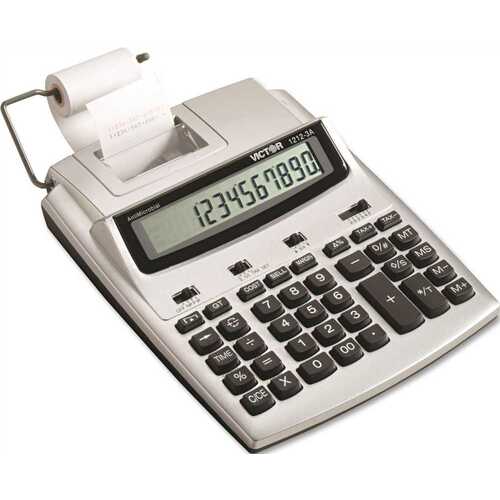 VICTOR ANTIMICROBIAL COMMERCIAL TWO-COLOR PRINTING CALCULATOR WITH LCD DISPLAY, 12 DIGITS, SILVER