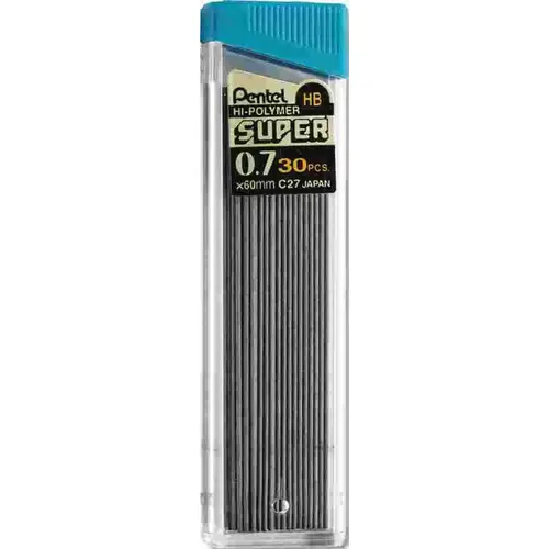 Pentel of America, Ltd 10143752 SUPER HI-POLYMER LEAD REFILLS, 0.7MM, HB, BLACK, 30 LEADS/TUBE