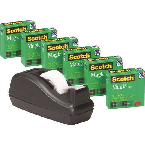SCOTCH MMM810C40BK 3M C40 1 in. Core Desk Tape Dispenser and Magic Tape, Black