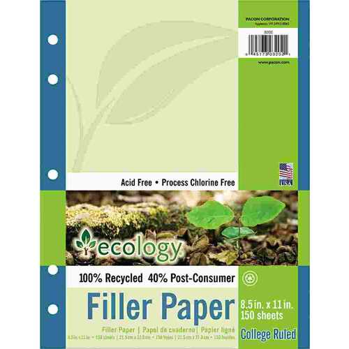 PACON CORPORATION 10139089 ECOLOGY FILLER PAPER, 16-LB., 8-1/2 X 11, COLLEGE RULED, WHITE, 150 SHEETS/PACK