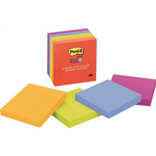 POST-IT MMM6545SSAN 3 in. x 3 in., Super Sticky Notes, Asstd Neon/Electric (90-Sheet Pads/Pack, )