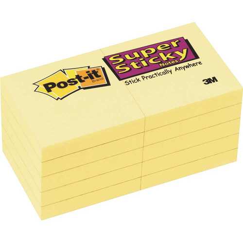 POST-IT MMM62210SSCY 2 in. x 2 in., Super Sticky Notes, Canary Yellow (90-Sheet Pads/Pack, )