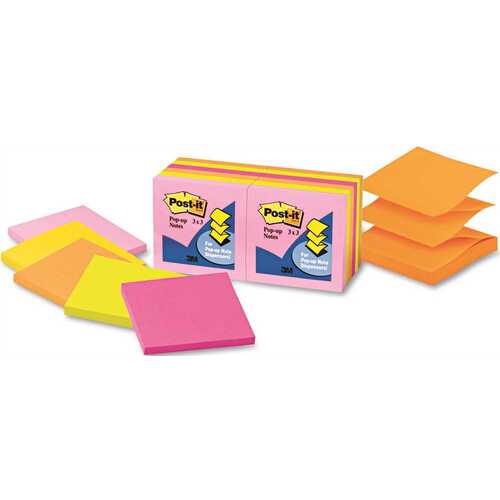 POP-UP REFILLS, 3 X 3, FIVE NEON COLORS, 12 100-SHEETS, PADS/PACK Multi