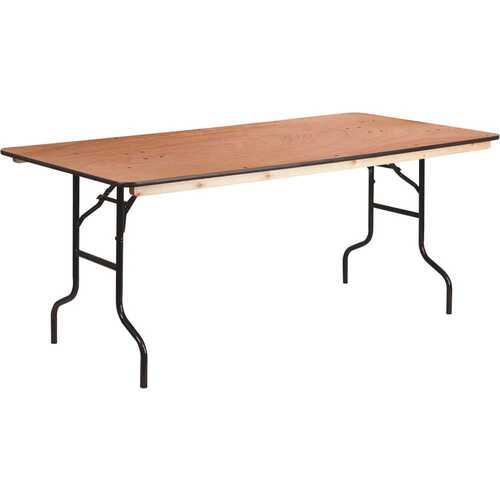 Carnegy Avenue CGA-XF-118501-NA-HD 72 in. Natural Wood Tabletop Metal Frame Folding Table Brown