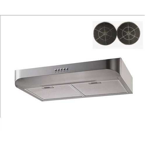 Winflo UR010C30F 30 in. 300 CFM Convertible Under Cabinet Range Hood in Stainless Steel with Mesh, Charcoal Filters and Push Buttons