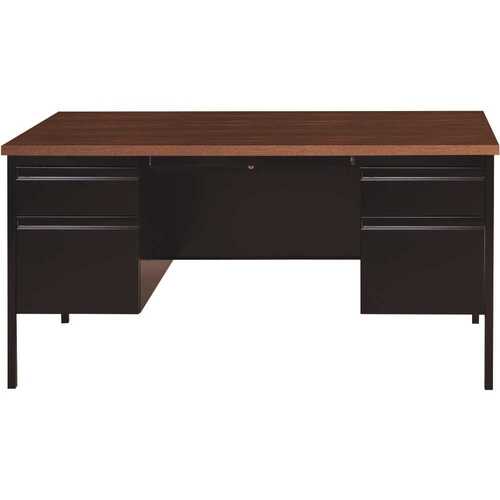 Hirsh Industries 20446 Commercial 60 in. W x 30 in. D Rectangular Shape Black / Mahogany 5-Drawer Executive Desk with Double Pedestal