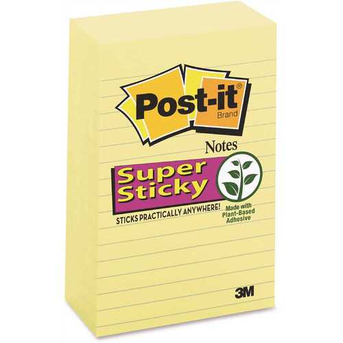 POST-IT MMM6605SSCY 4 in. x 6 in., Super Sticky Notes, Lined, Canary Yellow (90-Sheet Pads/Pack, )