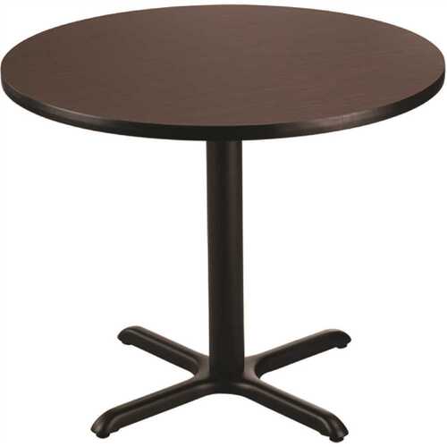 National Public Seating CT13636XDPBTMMY 36-inch Round Composite Wood Cafe Table, 30-in Height, Mahogany Laminate Top and Black X Base