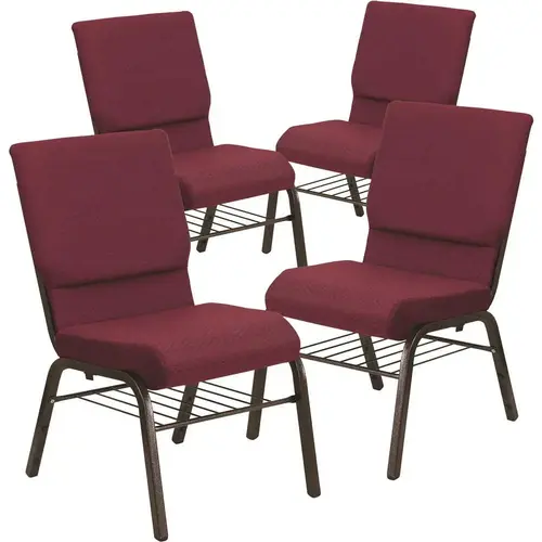 18.5 in. Burgundy Patterned Fabric/Gold Vein Frame Church Chair