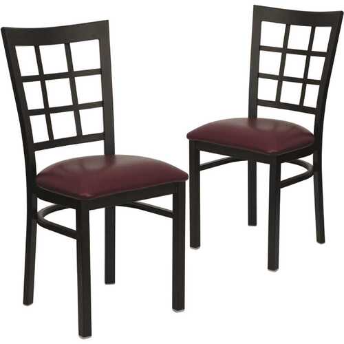 Burgundy Vinyl Seat/Black Metal Frame Restaurant Chairs