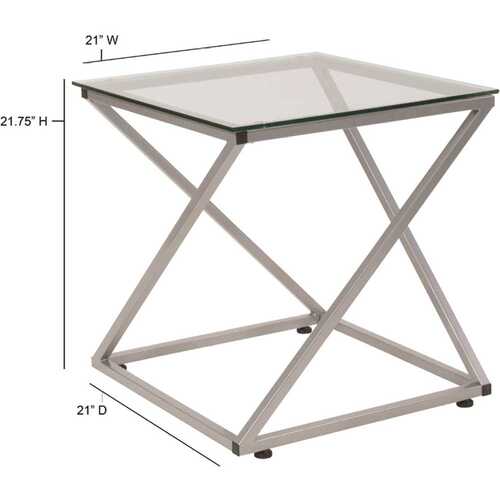 21 in. Clear/Silver Medium Square Glass Coffee Table