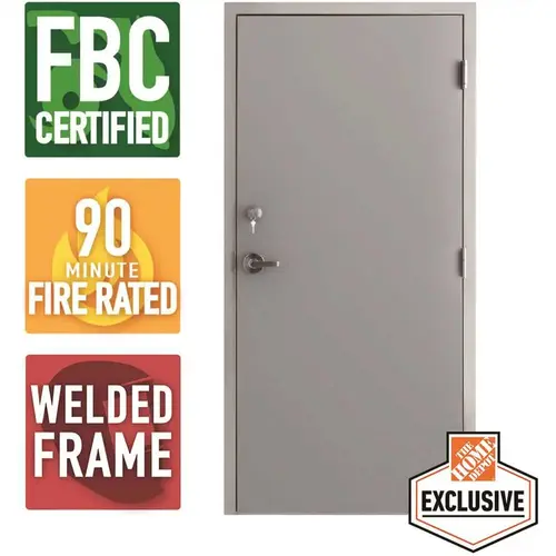 Armor Door ADWD3680FDFBCLO Storm Series 36 in. x 80 in. Galvanneal Finish Left-Hand Steel Commercial Door, 90 Minute Fire Rating, FBC Approved Gray