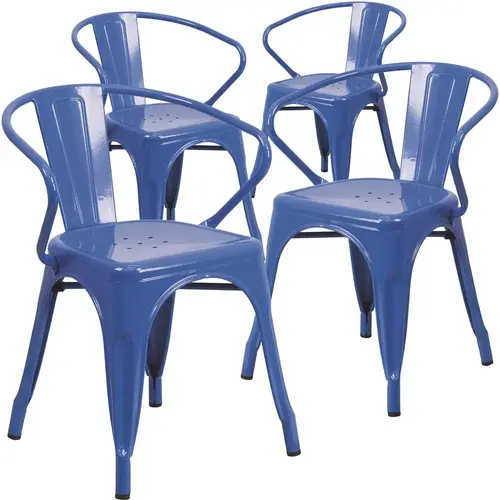 Stackable Metal Outdoor Dining Chair in Blue