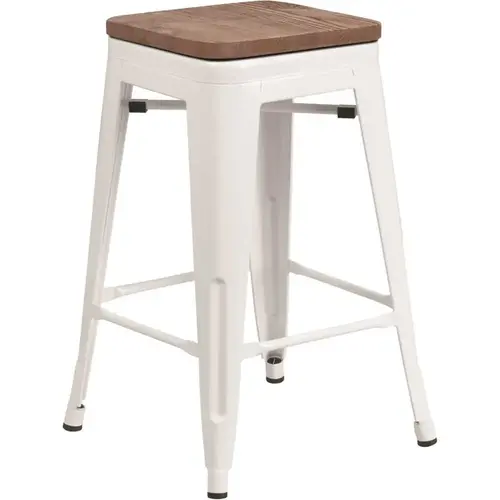 24 in. White Metal Bar Stool