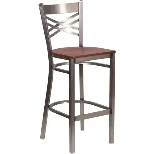 27.125 in. Cherry Wood Seat/Clear Coated Metal Frame Bar Stool