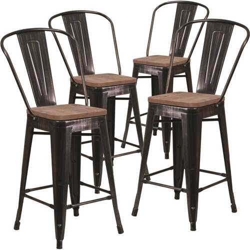 24.25 in. Black-Antique Gold Bar Stool