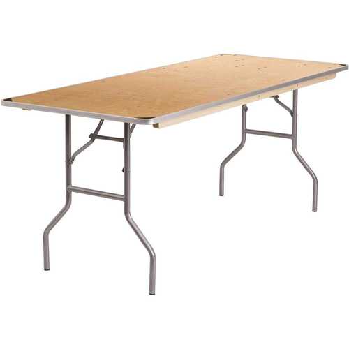 72 in. Natural Wood Tabletop Metal Frame Folding Table Brown