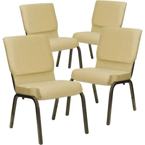 18.5 in. Beige Patterned Fabric/Gold Vein Frame Church Chair