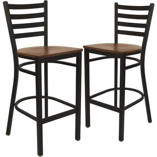 28.75 in. Cherry Wood Seat/Black Metal Frame Bar Stool