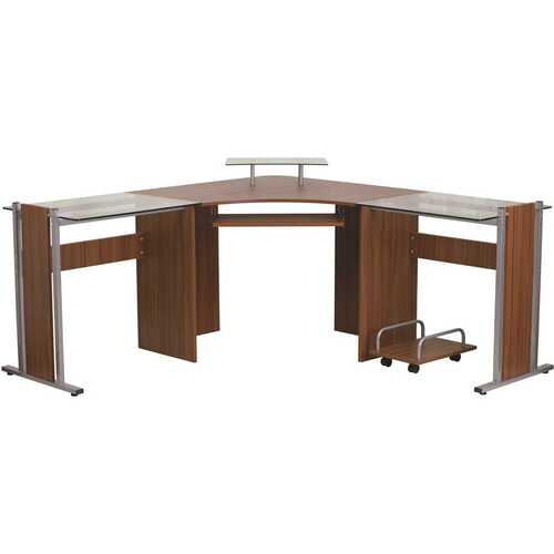 95 in. L-Shaped Teakwood Computer Desks with Keyboard Tray