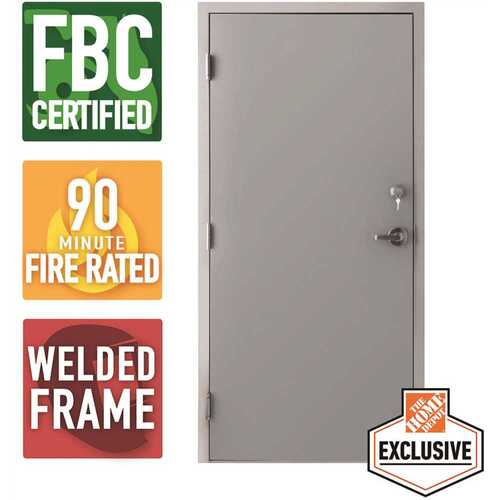 Storm Series 36 in. x 80 in. Galvanneal Finish Right-Hand Steel Commercial Door, 90 Minute Fire Rating, FBC Approved