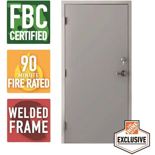 Storm Series 36 in. x 84 in. Galvanneal Finish Right-Hand Steel Commercial Door, 90 Minute Fire Rating, FBC Approved Gray