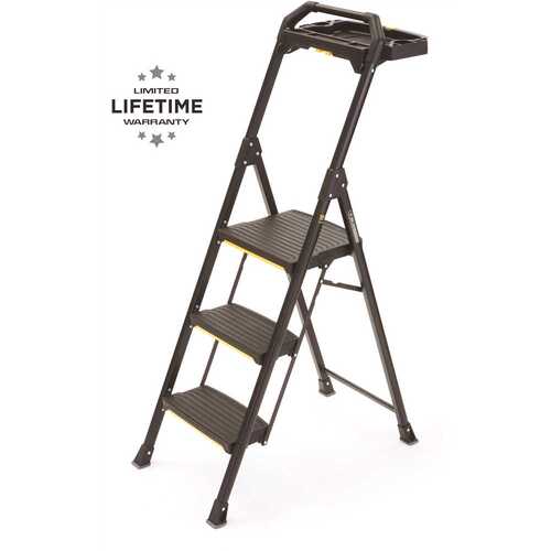 3-Step Pro-Grade Steel Step Stool Project Ladder, 300 lbs. Load Capacity Type IA Duty Rating (9ft. Reach Height)