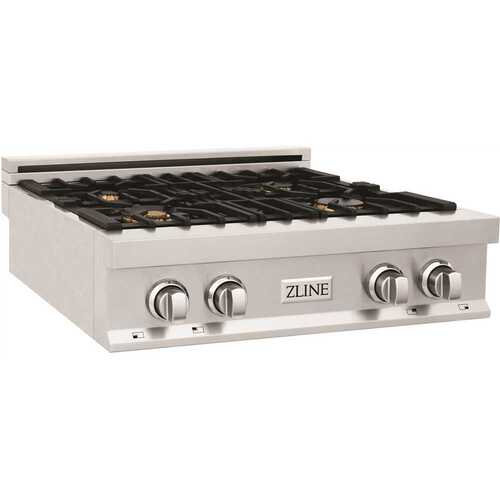 30 in. 4 Burner Front Control Gas Cooktop with Brass Burners in Stainless Steel