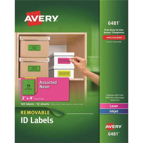 Avery AVE6481 Neon 2 in. x 4 in. Multi-Purpose Labels, Assorted